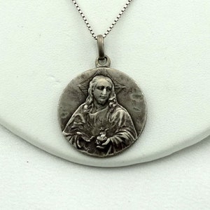 Antique Christ Sterling Silver Reversible Pendant With Hearts&quot;  FREE SHIPPING 18&quot; Sterling Silver Chain Included! #ANTIQUE-SPC13