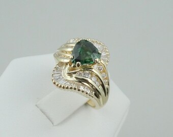 Stunning Diamond and Tourmaline Cocktail Ring in 14K Yellow Gold Size 5 1/4 FREE SHIPPING! #14KGRTOUR-GR4