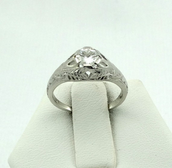 Stunning Victorian Era Platinum Ring With A .42 C… - image 1