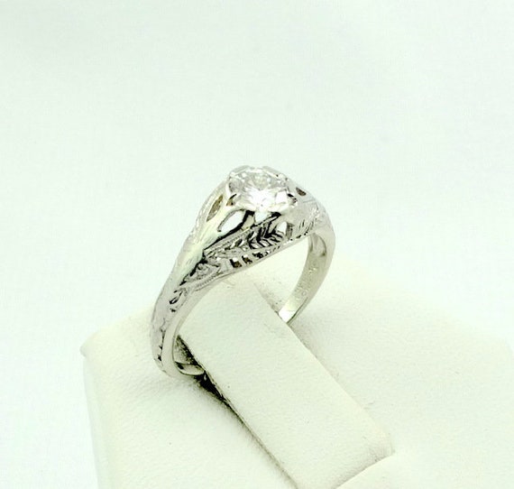 Stunning Victorian Era Platinum Ring With A .42 C… - image 3