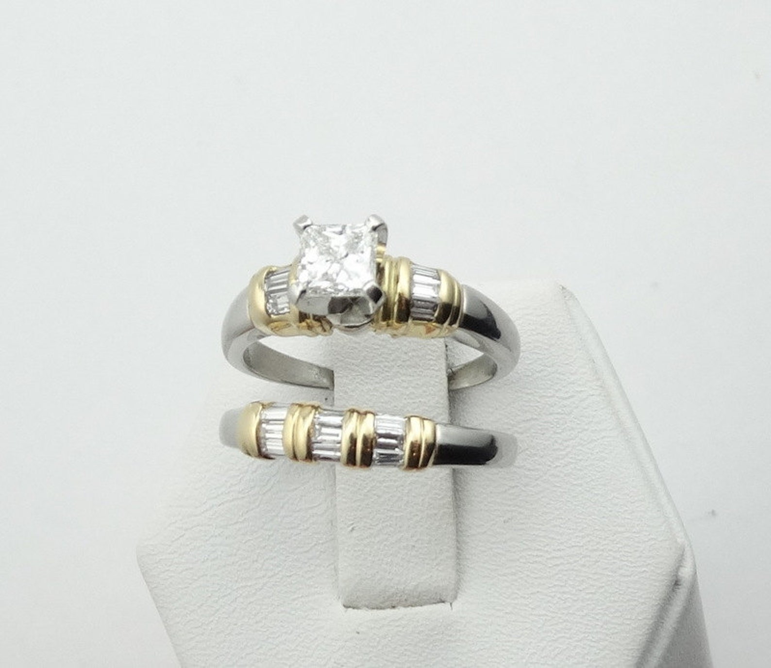 Platinum and 18K Yellow Gold Wedding Set With .70 Carat Center Etsy