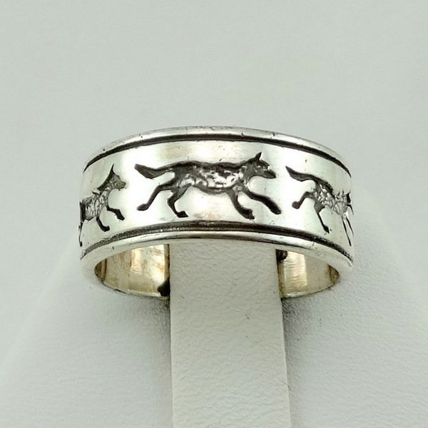 Hallmarked 'Dollar Sign' High Relief Dog Pattern Sterling Silver Ring Size 7 FREE SHIPPING! #DOG-SR12