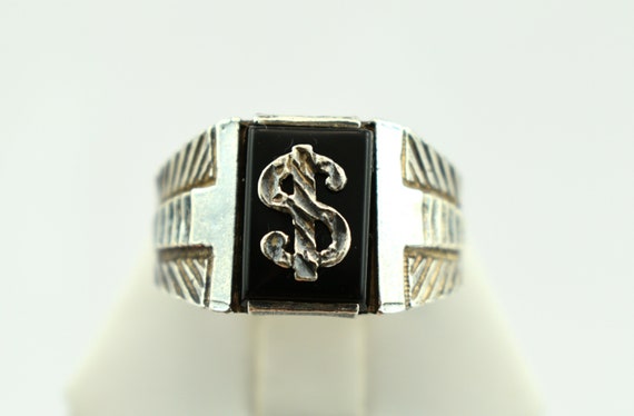 Vintage Sterling Silver and Onyx Dollar Sign Desi… - image 5