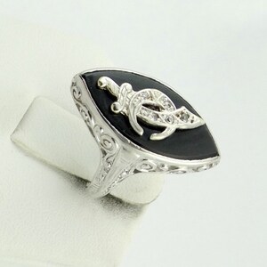 Stunning Vintage Onyx and Diamond Lady Shriner Mason 18K White Gold Filigree Pinky Ring Size 2 1/2 FREE SHIPPING LSHRINE-MASR1 image 2