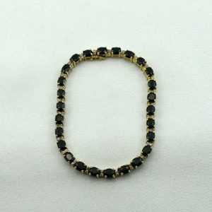 Vintage Black and Colorless Gems Gold Over Sterling Silver Link Bracelet With Slide Lock Clasp FREE SHIPPING! #G925-LB3