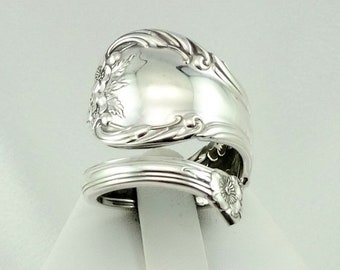 Large Real "Wild Rose" Vintage Hand Made Sterling Silver Adjustable Size 10 3/4 Spoon Ring FREE SHIPPING! #ROSE1034-SR1
