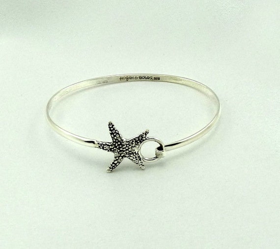 Vintage  Sterling Silver Starfish Bangle Bracelet… - image 5