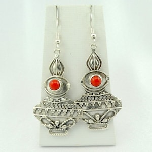 Large Vintage Hand Made Coral Sterling Silver Dangle Earrings FREE SHIPPING! #2CORAL-ERG15
