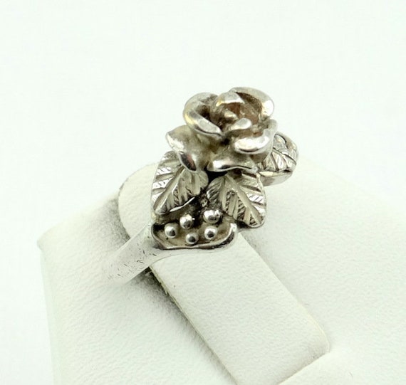 Vintage Hand Made Sterling Silver Rose with Leave… - image 2