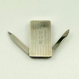 Vintage Balfour Sterling Silver Money Clip With Pocket Knife And File With Engraved Initials &#39;R H W&#39; FREE SHIPPING! #RHW-UV4
