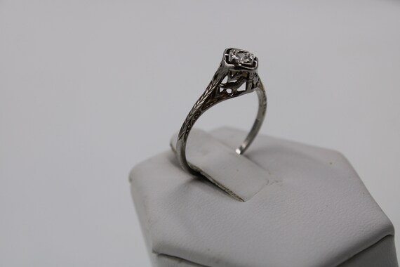 Vintage 18K White Gold Filigree Diamond Engagemen… - image 3