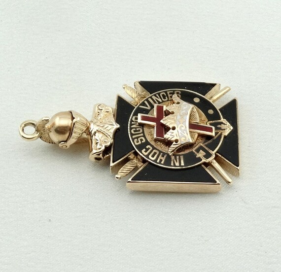 Vintage Masonic Knight Templar Watch Fob 10K Gold… - image 5