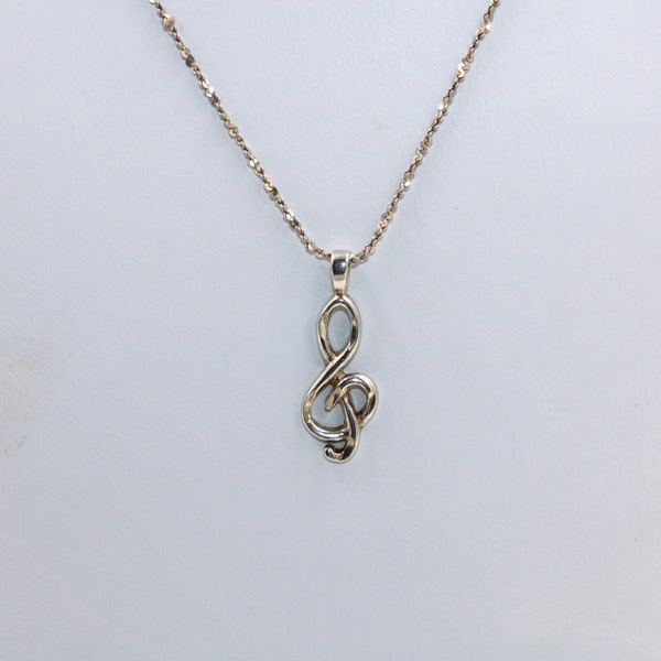 Music To My Ears...Vintage Sterling Silver 'Treble Clef' Pendant 20 Inch Sterling Silver Chain Included! FREE SHIPPING! #TREB-SPC23