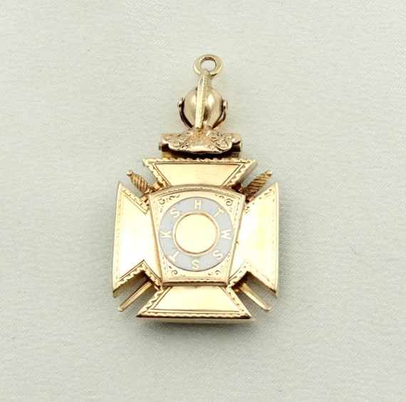 Vintage Masonic Knight Templar Watch Fob 10K Gold… - image 6