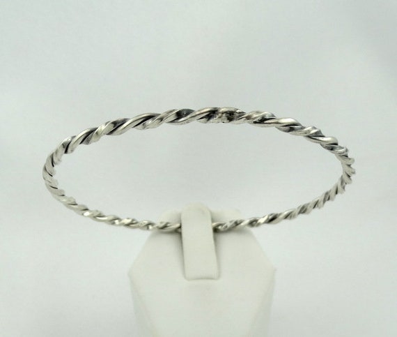 Twisted Thin Solid Sterling Silver Vintage Bangle… - image 1