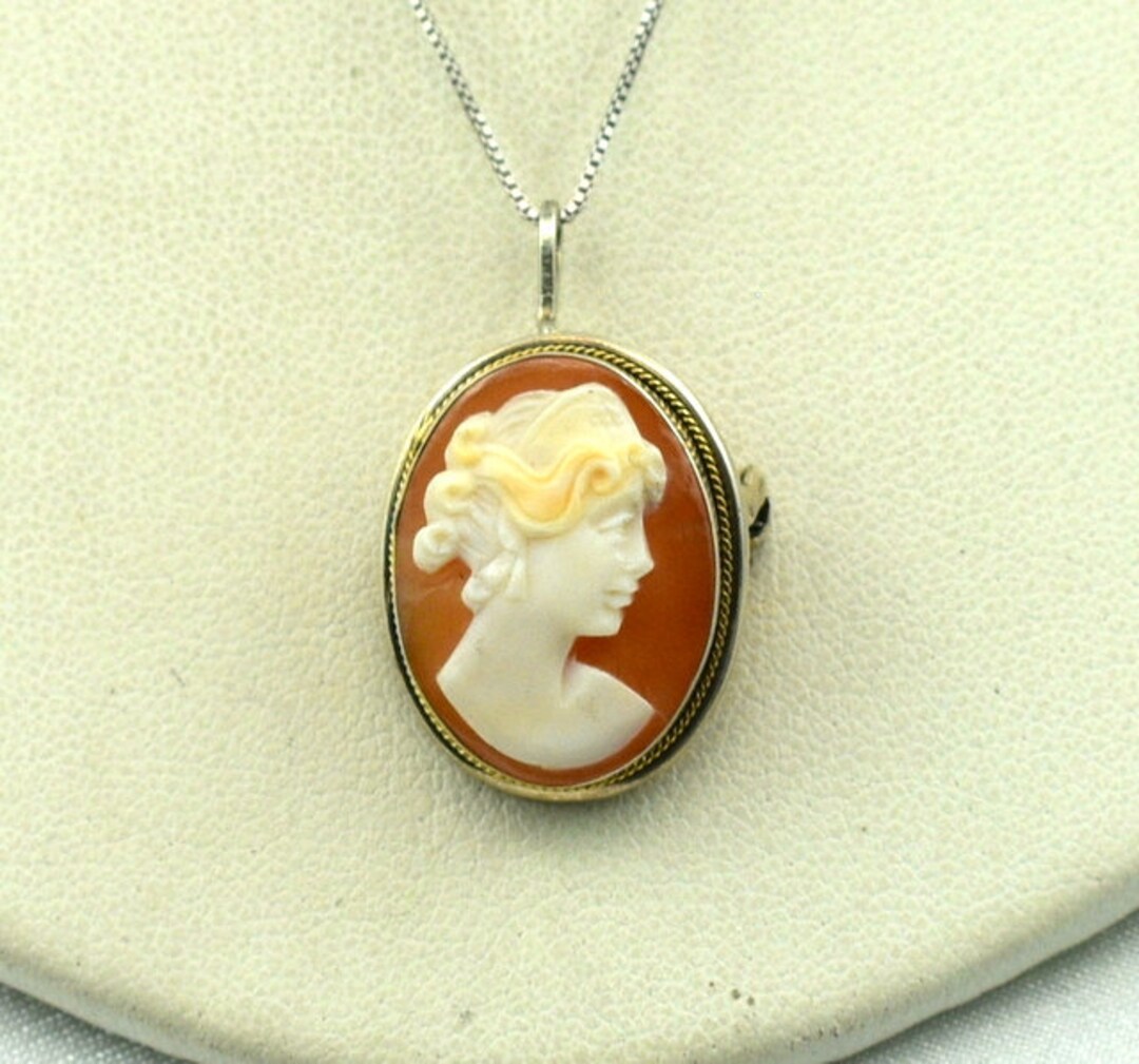 Stunning Hand Carved Cameo in A Vintage Sterling Silver and 10K Pendant ...
