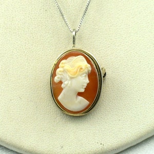 Stunning Hand Carved Cameo In A Vintage Sterling Silver And 10K Pendant/Brooch FREE SHIPPING! 18&quot; Silver Chain Included!  #10KCAM-SPC22