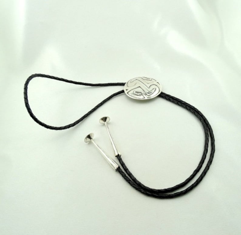 #NAD-ELP1 Native American Design Sterling Silver and Braided Leather Bolo Tie FREE SHIPPING