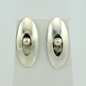 Vintage Hand Made Long Oval Sterling Silver Earrings FREE SHIPPING! #ED-ERG13