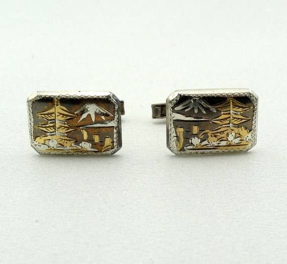 Vintage Japanese Cloisonne Sterling Silver Cufflinks. FREE