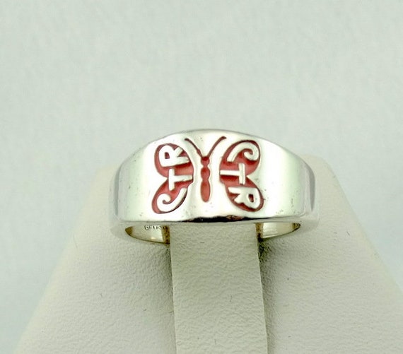 Vintage Sterling Silver Butterfly CTR  Band/Ring … - image 1