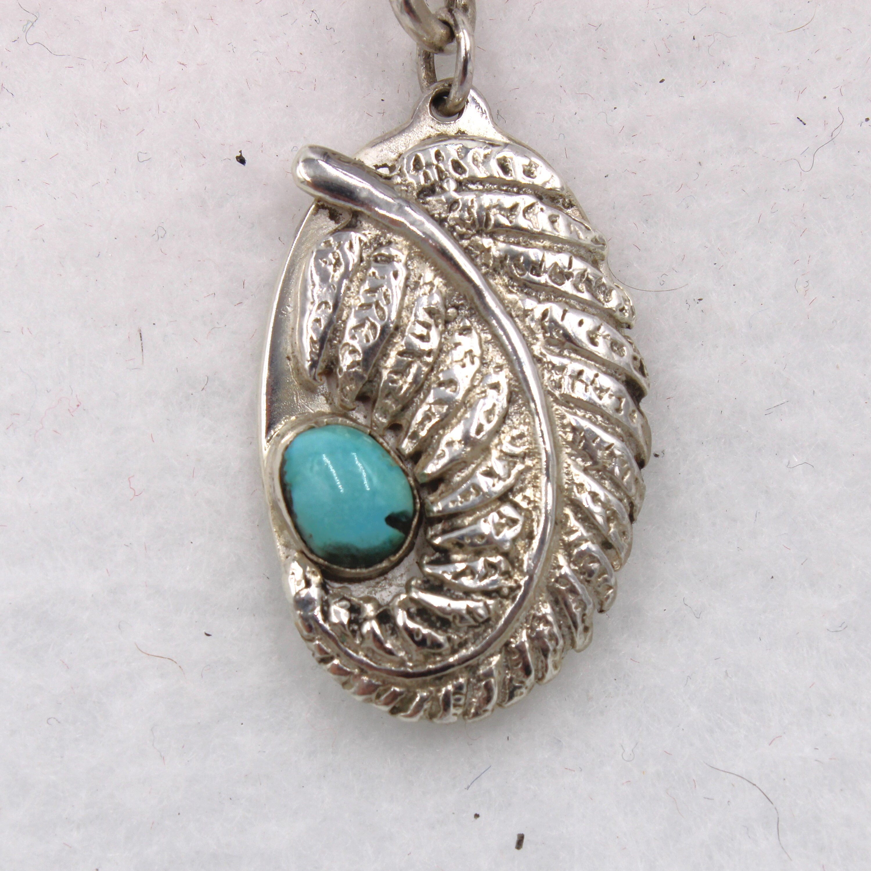 Vintageturquoise and Feather Design Sterling Silver Key