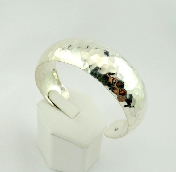 Wide Hand Hammered Solid Sterling Silver Cuff Bra… - image 2