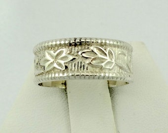 Único Vintage Sterling Silver Flower and Leaf Detail Band/Ring Size 6 1/2 ¡ENVÍO GRATIS! #FLB65-SR3