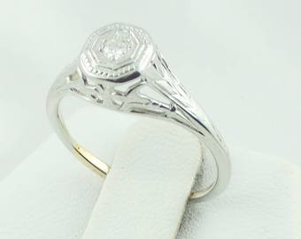Vintage 18K White Gold Filigree Diamond Engagement Ring Edwardian Era Size 5 1/4 FREE SHIPPING! #18FILIG-GR4