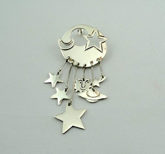 Fun Vintage Sterling Silver Sun, Moon, and Stars … - image 3