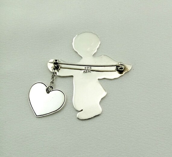 Darling Angel Heart Sterling Silver Brooch/Pin FR… - image 5