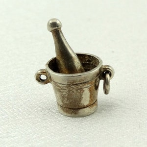 Champagne Bottle And Ice Bucket Vintage Sterling Silver Charm FREE SHIPPING!  #MORT-CM14