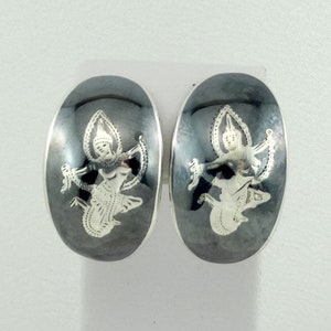 Vintage Thai Enamel and Sterling Silver Clip On Earrings FREE SHIPPING! #22THAI-ERG2