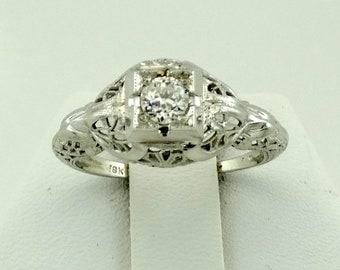 Original Vintage Edwardian Diamond 18K White Gold Filigree Engagement Ring Size 6 1/4 FREE SHIPPING! #18KFILIGREE-GR1