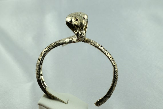 Substantial Solid Sterling Silver Snake With Red … - image 1