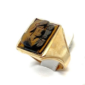 Beautiful Carved Double Face Cameo Tiger Eye Vintage 10K Yellow Gold Ring Size 10 1/2 FREE SHIPPING! #TIGER-GR5