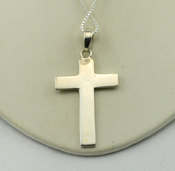 Large Simple Sterling Silver Cross Pendant With 3… - image 4