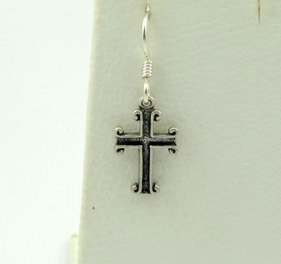 Beautiful Vintage Sterling Silver Cross Dangle Ea… - image 4