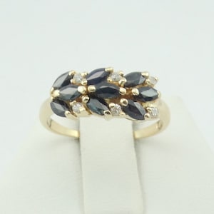 Stunning Dark Blue Sapphires and Diamonds In A 14K Yellow Gold Ring Size 6 3/4 FREE SHIPPING! #DKS-GR2