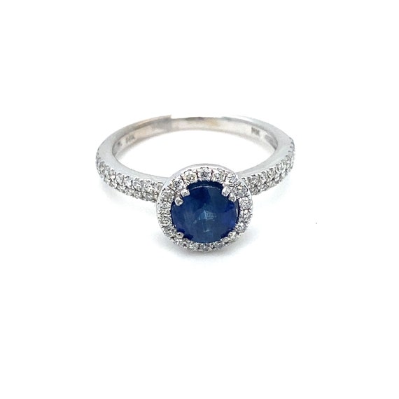 Natural 1 Carat Deep Blue Sapphire With Diamond G… - image 1
