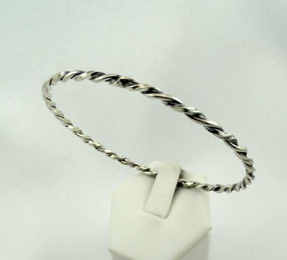 Twisted Thin Solid Sterling Silver Vintage Bangle… - image 2