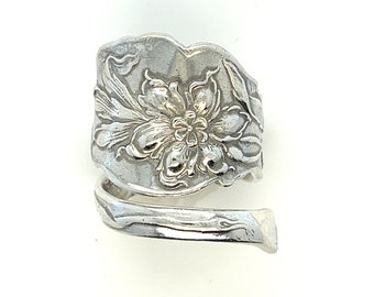 Large Flower Real Vintage Hand Made Adjustable Sterling Silver Spoon Ring With Engraving From 1900! FREE SHIPPING! #MAXSEPT-SR8