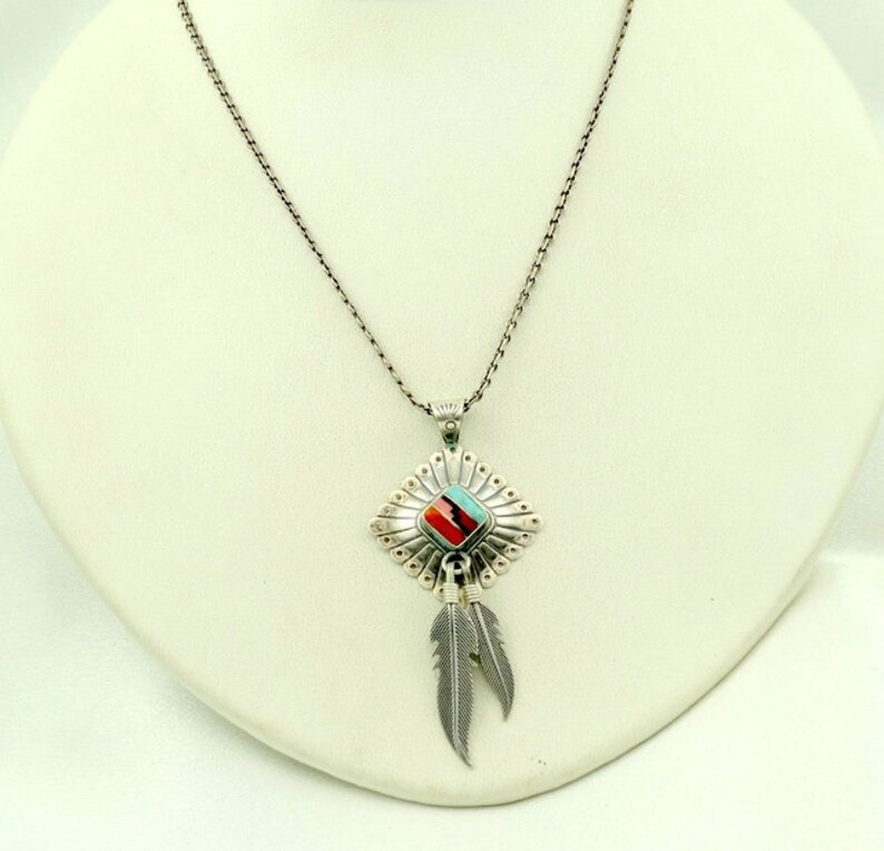 Quoc Turquoise Company Native American Sterling Silver Inlay Pendant FREE SHIPPING #QT-SPC2 Q.T 18 Sterling Silver Chain Included