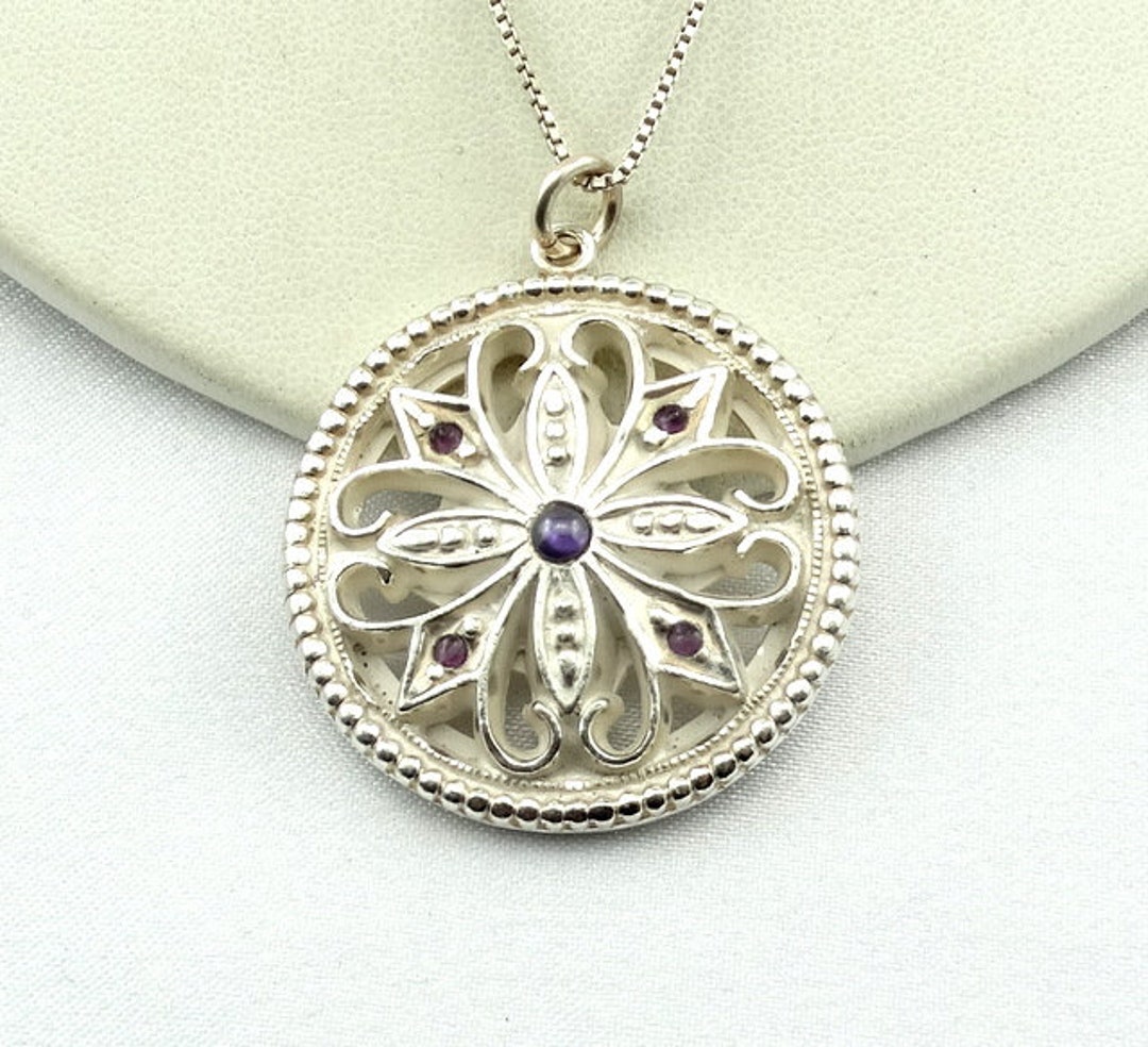 Stunning Vintage Amethyst and Sterling Silver Talisman Pendant FREE