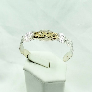Youth Size vintage Gold et Sterling Silver « KNG » Initial Cuff Bracelet FREE Shipping! #KNG-CF2