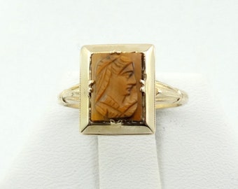 Beautiful Carved Cameo Tiger Eye Vintage 10K Yellow Gold Ring Size 6 FREE SHIPPING! #TIGER-GR6