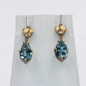 Large 5 Carat Total Weight Stunning Swiss Blue Topaz 10K Yellow Gold Screw Back Earrings FREE SHIPPING #TOPAZ10K-ERG3