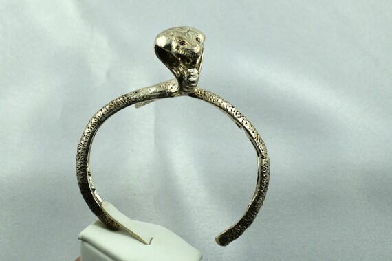 Substantial Solid Sterling Silver Snake With Red … - image 6