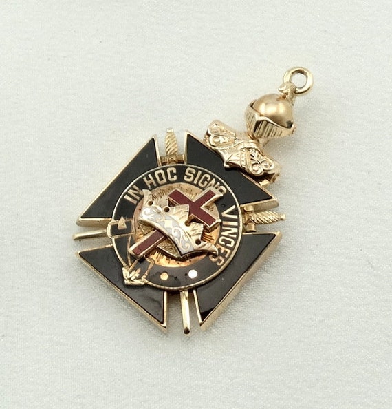 Vintage Masonic Knight Templar Watch Fob 10K Gold… - image 3