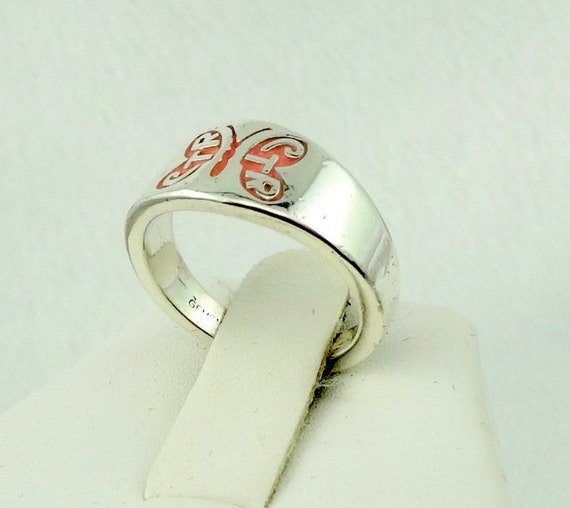 Vintage Sterling Silver Butterfly CTR  Band/Ring … - image 5